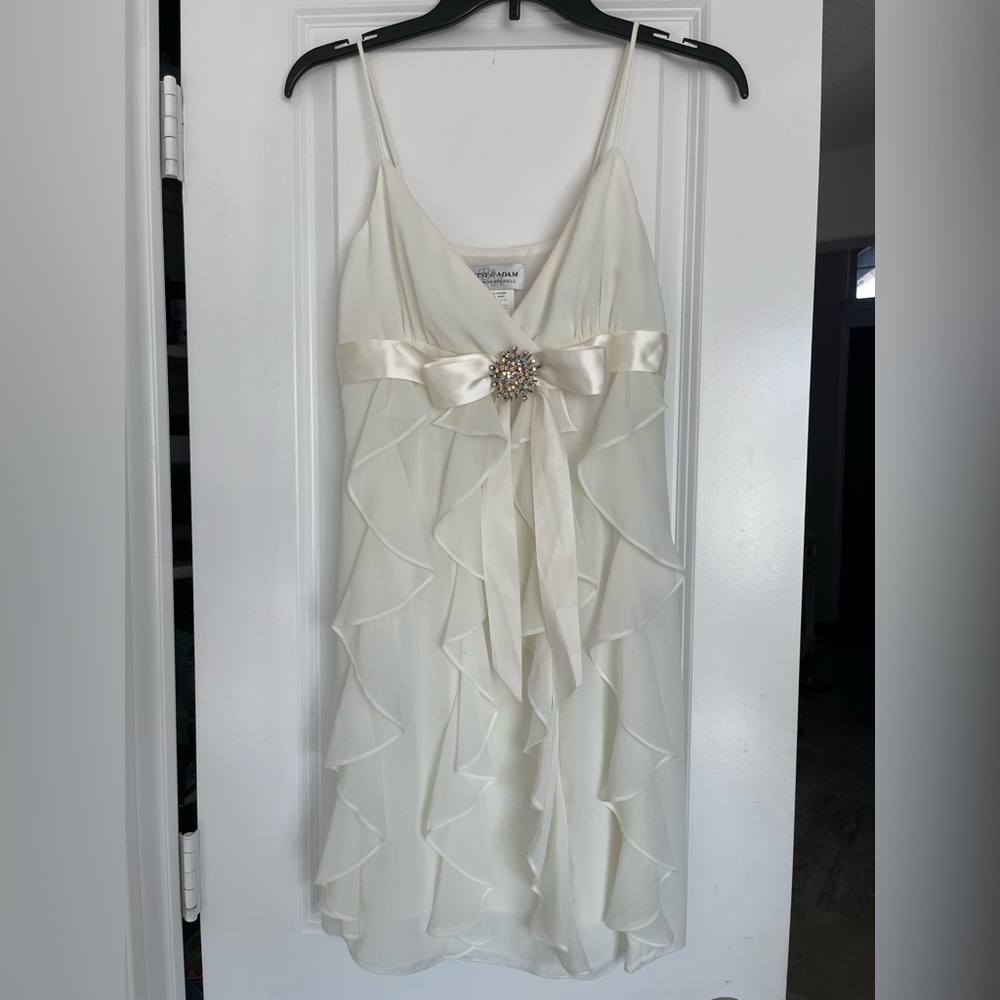 Betsy & Adam Ivory Dress with Jewel Embellishment